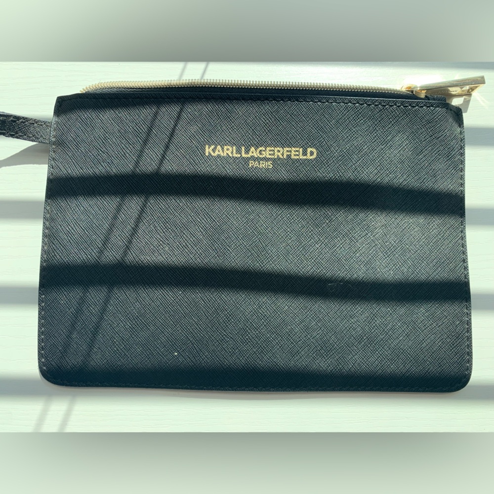 Karl Lagerfeld Black and Gold Zip Pouch
